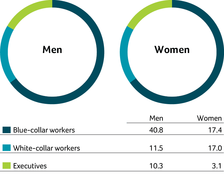 Employees by category, %